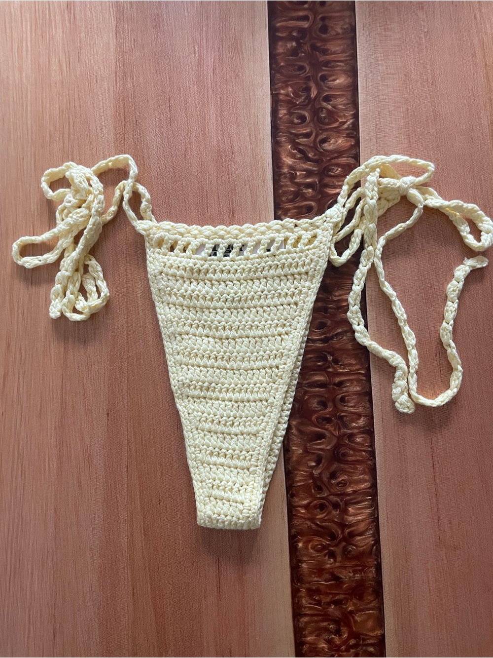 Tiger Mist Pale Yellow Crochet Tie-Side Bikini Bottom